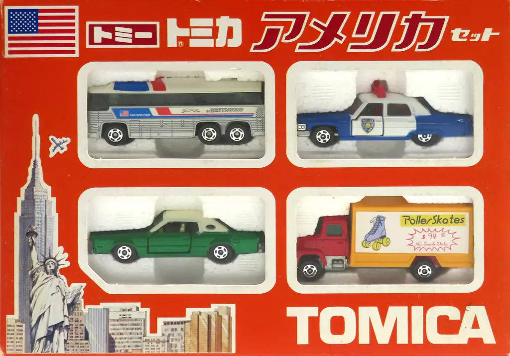 アメリカセット(4台セット) 「トミカ」(外箱に傷み、パトカー右ドア付近にハゲ有り)