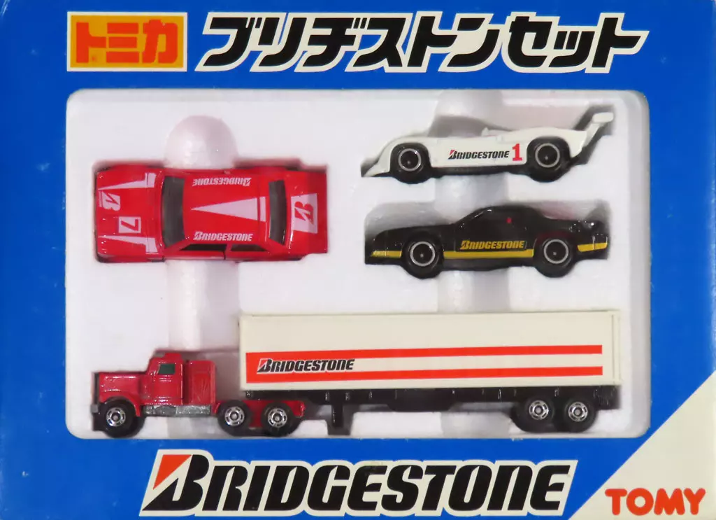ブリヂストンセット(4台セット) 「トミカ」(破損品：トレーラーにヤケ有り、箱に傷み有り)