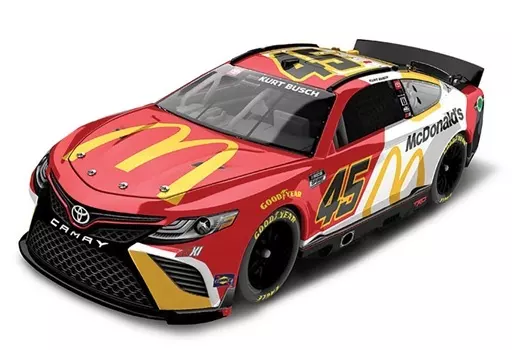 ミニカー　1/24 ”カート・ブッシュ” #45 マクドナルド TOYOTA カムリ NASCAR 2022 ネクストジェネレーション 「カラークロームシリーズ」 [C452223MCDUBCL]