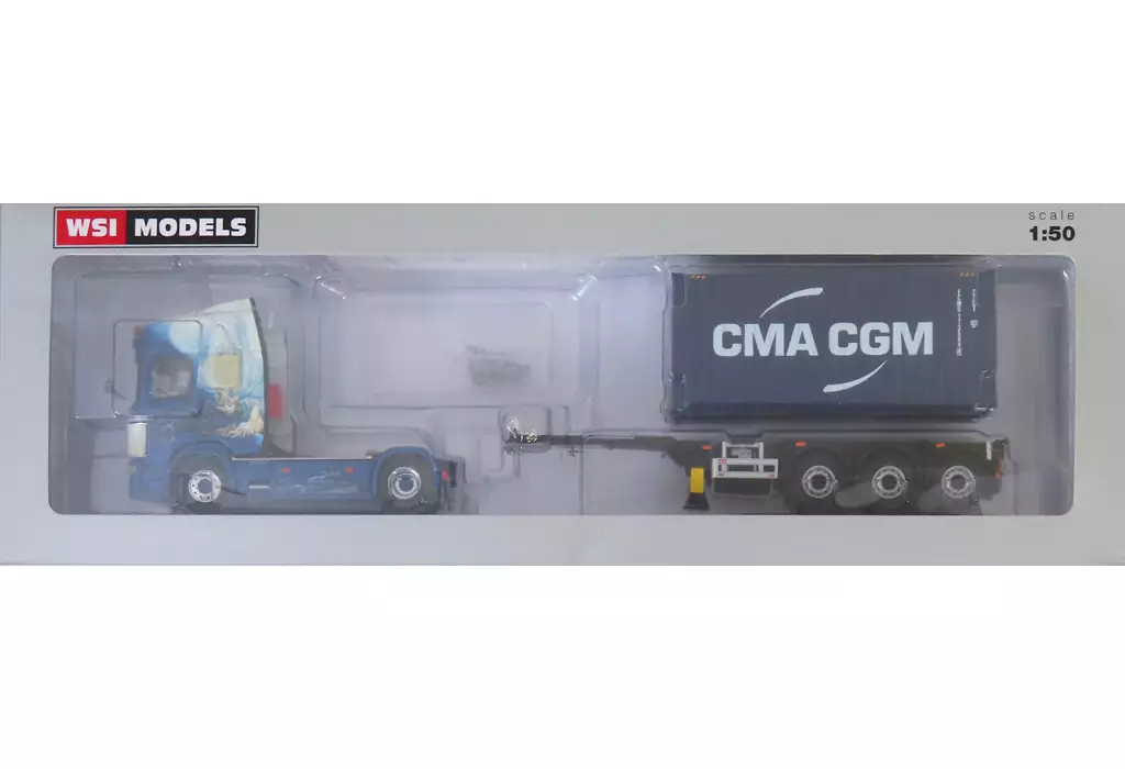 ミニカー　1/50 SCANIA R HIGHLINE I CR20H 4×2 CONTAINER TRAILER 3AXLE 20ft CONTAINER(ブルー) [01-2787]