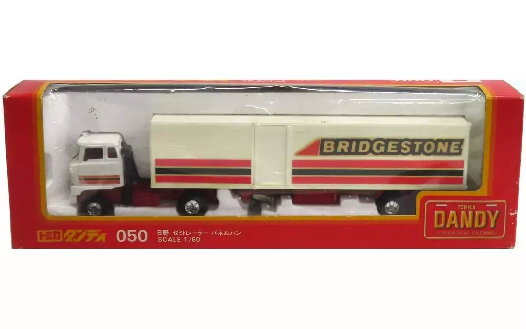1/60 日野セミトレーラー パネルバン(ベージュ×レッド×ブラック/日本製) 「トミカダンディ 国産車シリーズ No.050」(本体にヤケ有り、箱に傷み有り)