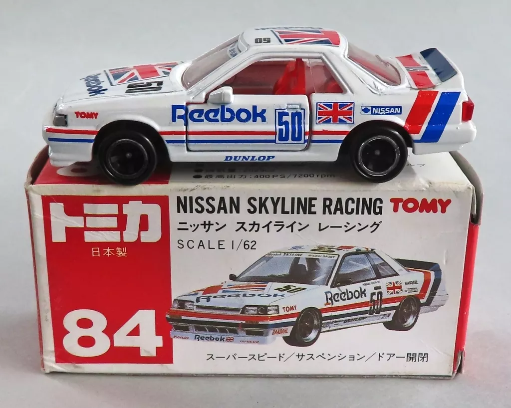 1/62 ニッサン スカイライン レーシング Reebok #50(ホワイト/日本製) 「トミカ No.84」(シール使用済み、箱傷み)