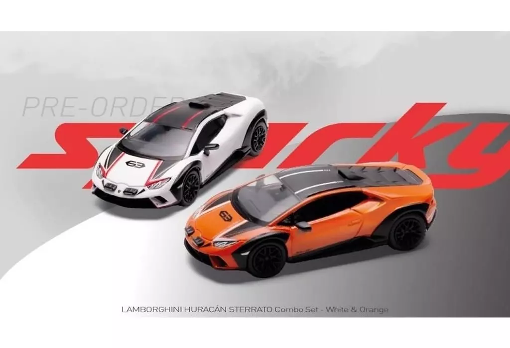 ミニカー　1/64 Lamborghini ウラカン ステラート ホワイト・オレンジ (2台セット) [YCOMBO64009]