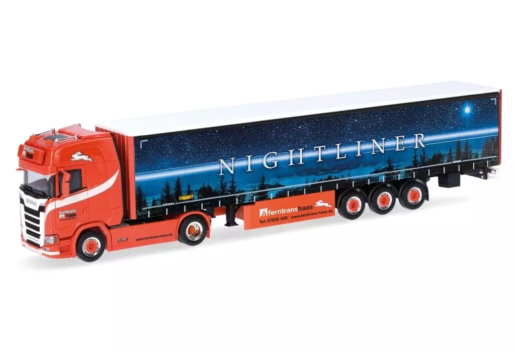 ミニカー　1/87 スカニア CS20 HD 15m カーテンキャンバスセミトレーラー ”Femtrans Haas” [HE318785]