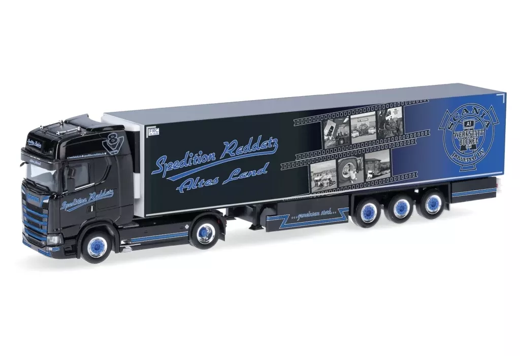 ミニカー　1/87 スカニア CS20 HD 冷蔵ボックスセミトレーラー ”Spedition Raddatz” [HE318792]