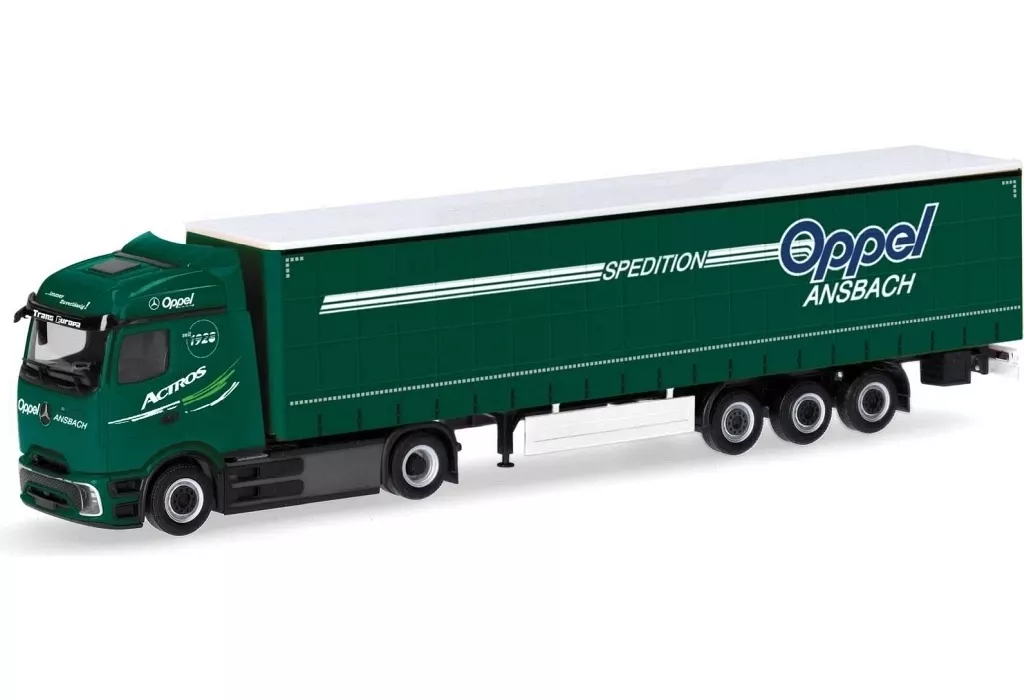 ミニカー　1/87 メルセデスベンツ Actros ストリームスペースカーテンキャンバス セミトレーラー ”OppelAnsbach” [HE319072]