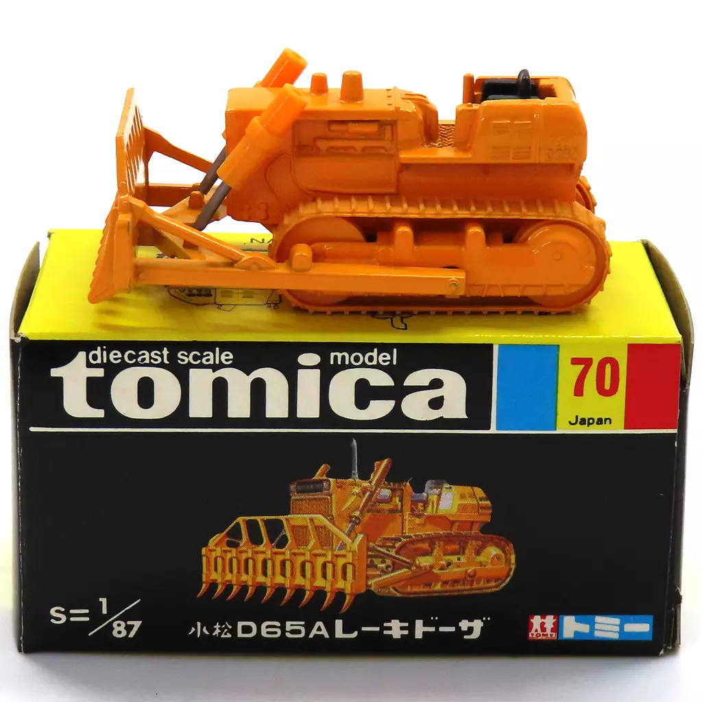 1/87 小松 レーキドーザ(オレンジ/黒箱/日本製) 「トミカ No.70」(本体にヤケ有り、履帯劣化千切れ)