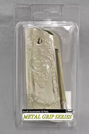 ガン　パーツ　COLT ガバメント 1911用 クラシック金属グリップ ランパントホース シルバー(艶有)