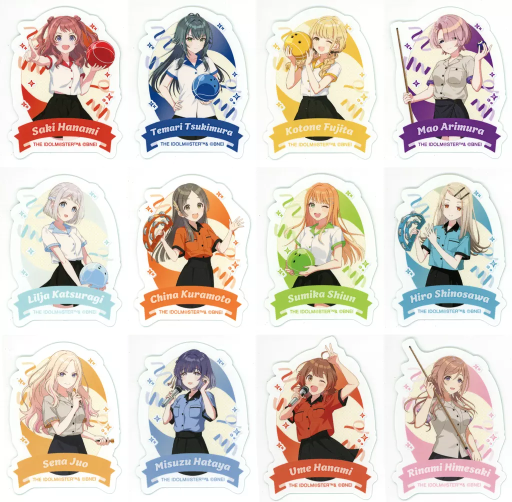 全12種セット 「学園アイドルマスター×ROUND1 描き下ろし ボウリングシャツver. トレーディングダイカットステッカー」