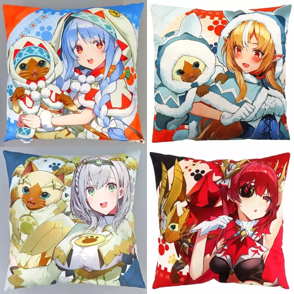 クッション・本体　全4種セット スクエアクッション 「バーチャルYouTuber ホロライブ×モンスターハンター ホロライブとオトモ 第一弾 3期生」 カプコン直営アミューズメント施設限定