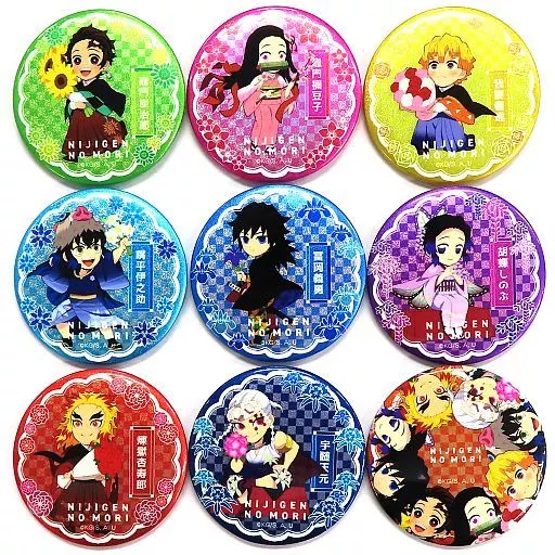 ニジゲンノモリ 鬼滅の刃 ネオン缶バッジ 56mm 9個セット 駿河屋 -<中古>全9種セット 「ニジゲンノモリ×鬼滅の刃 第ニ弾 ネオン
