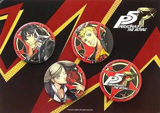 ペルソナ5 ザ・ロイヤル 缶バッジ 4個セット A 主人公　坂本竜司　高巻杏 駿河屋 -<中古>主人公＆坂本竜司＆高巻杏＆タイトルロゴ 缶バッジ4個