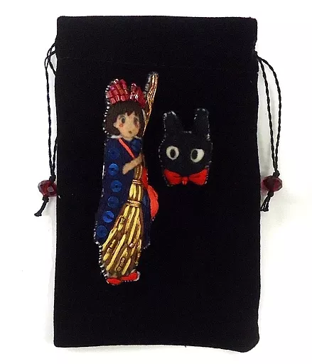 アクセサリー(非金属)(キャラクター)　キキ＆ジジ 刺繍ブローチ 「魔女の宅急便」 近藤喜文展