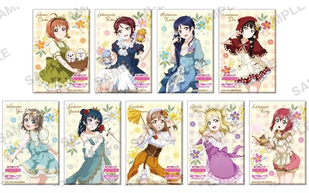 全9種セット 「ラブライブ!スクールアイドルフェスティバル しかくい缶バッジコレクション Aqours おとぎ話ver.」