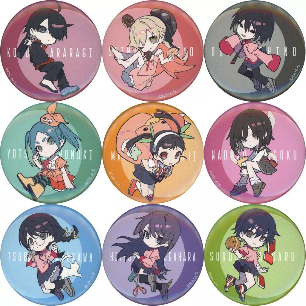 全9種セット 「＜物語＞シリーズ×望月けい POPUP SHOP in ロフト トレーディングちびキャラ缶バッジ」