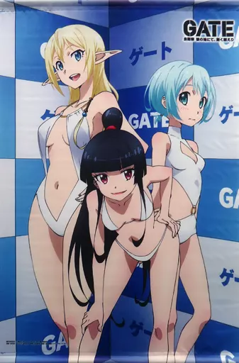 テュカ&レレイ&ロゥリィ(水着) 描き下ろしB2 「Blu-ray/DVD GATE 自衛隊 彼の地にて、斯く戦えり」 ソフマップ7~12巻購入特典_image