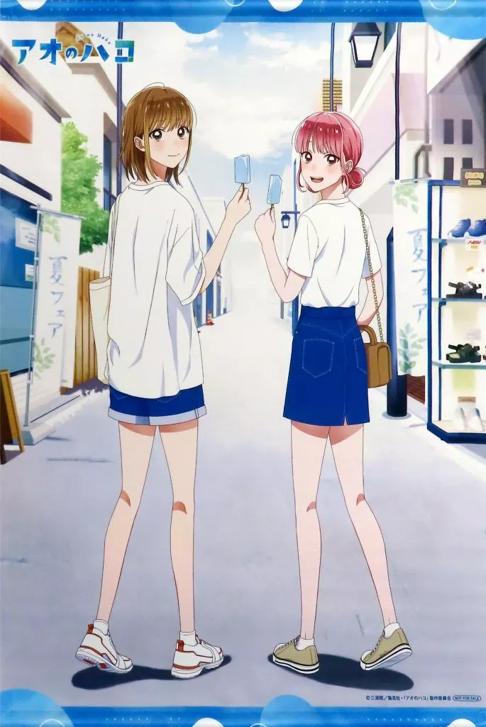 鹿野千夏＆蝶野雛 描き下ろしB2 「Blu-ray/DVD アオのハコ」 アニメイト全巻購入特典_image