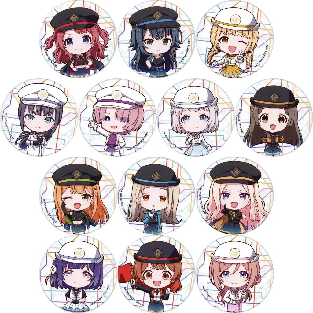 全13種セット 「学園アイドルマスター HATSUBOSHI GAKUEN Terminal in 東京キャラクターストリート いちばんプラザ 缶バッジ 06/駅員風衣装ver.(ミニキャライラスト)」
