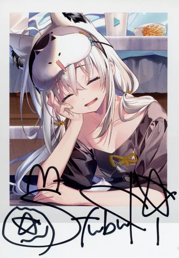 白上フブキ 直筆サイン入りりいちゅ描き下ろしチェキ風ブロマイドカード 「バーチャルYouTuber ホロライブ 白上フブキ 誕生日記念2023 誕生日記念フルセット 数量限定ver.」 購入特典