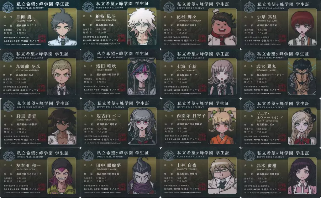 全16種セット 「スーパーダンガンロンパ2 さよなら絶望学園 希望ヶ峰学園学生証風カード Vol.2(SDR2)」