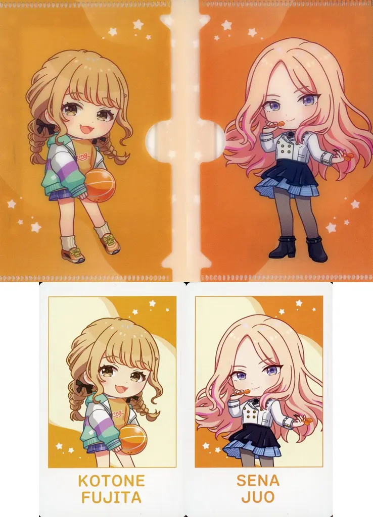 藤田ことね＆十王星南(枠有/ミニキャラ) オリジナルインスタント風カードケース+イラストカード2枚 「学園アイドルマスター×ROUND1」 コラボカラオケパック/コラボルーム御利用特典 前半