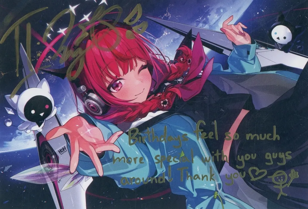 IRyS 直筆サイン&箔押し複製メッセージ入りぴ助描き下ろしポストカード 「バーチャルYouTuber ホロライブEnglish IRyS 誕生日記念2024 誕生日記念フルセット 数量限定ver.」 購入特典