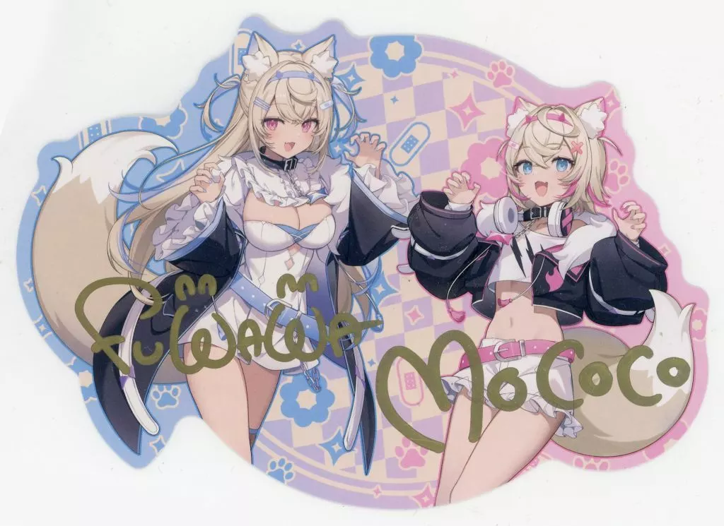 ポストカード　FUWAMOCO 直筆サイン入り イコモチ描き下ろし ダイカットポストカード 「バーチャルYouTuber ホロライブEnglish FUWAMOCO 活動1周年記念 活動1周年記念フルセット 数量限定ver.」 購入特典