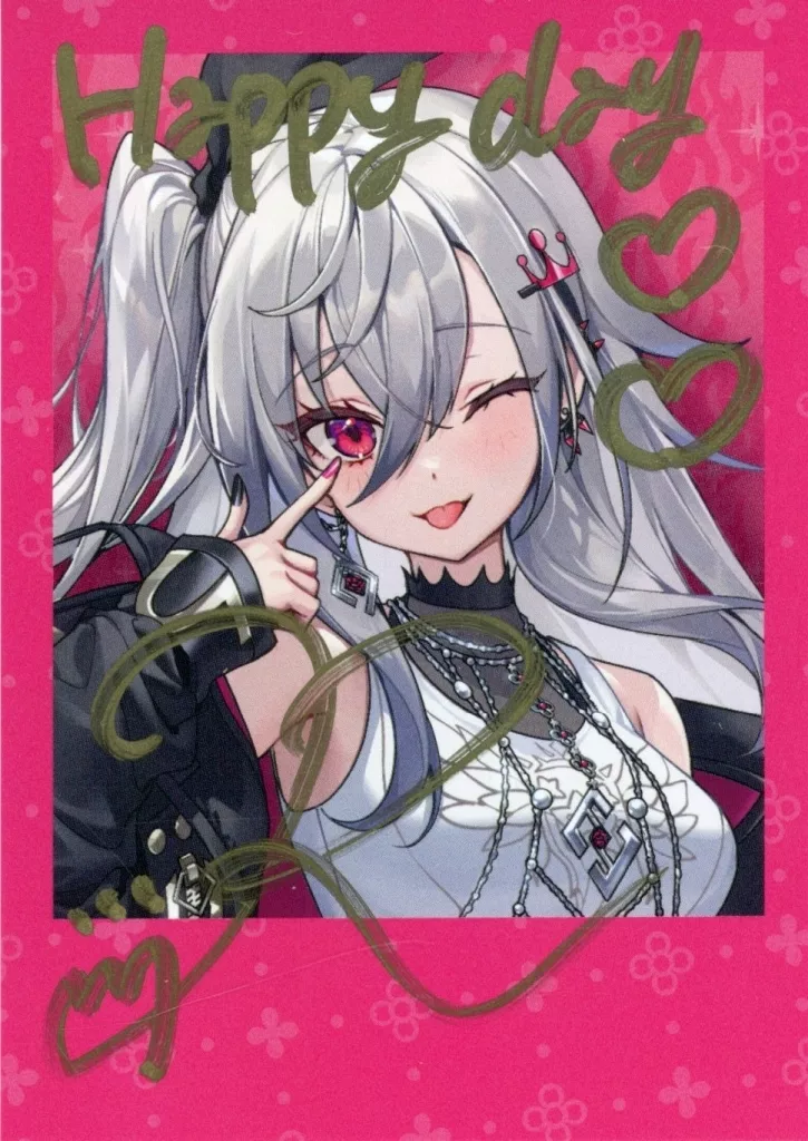 響咲リオナ 直筆サイン＆メッセージ入り TTOSOM描き下ろし チェキ風ブロマイドカード 「バーチャルYouTuber ホロライブ 響咲リオナ 誕生日記念2025」 誕生日記念フルセット購入特典