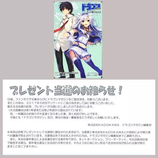 アニメ・漫画系金券　グレン=レーダス/システィーナ=フィーベル「図書カード500円 ロクでなし魔術講師と禁忌教典/三嶋くろね」 ドラゴンマガジン2017年5月号 抽プレ 駿河屋 -<中古>グレン=レーダス/システィーナ=フィーベル「図書