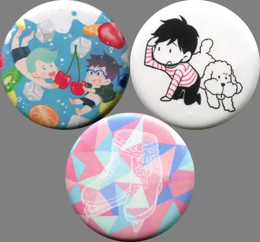 【ユーリ!!! on ICE】缶バッチ 3個セット ヴィクトル・ニキフォロフ＆勝生勇利(つぶみ) 氷奏ストラースチ 4/二階からぼたもち