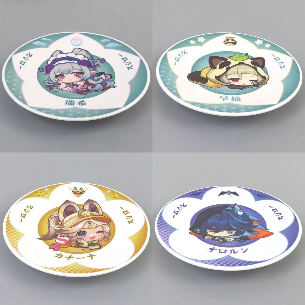 夢見月瑞希＆早柚＆カチーナ＆オロルン すし皿4枚セット 「スシロー × 原神 第2弾 観月の宴」 2次元コードキャンペーン 当選品(通知書付き)