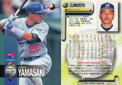山崎武さんの超レアカードです！ Yahoo!オークション - 1996タカラプロ野球カードゲーム 中日