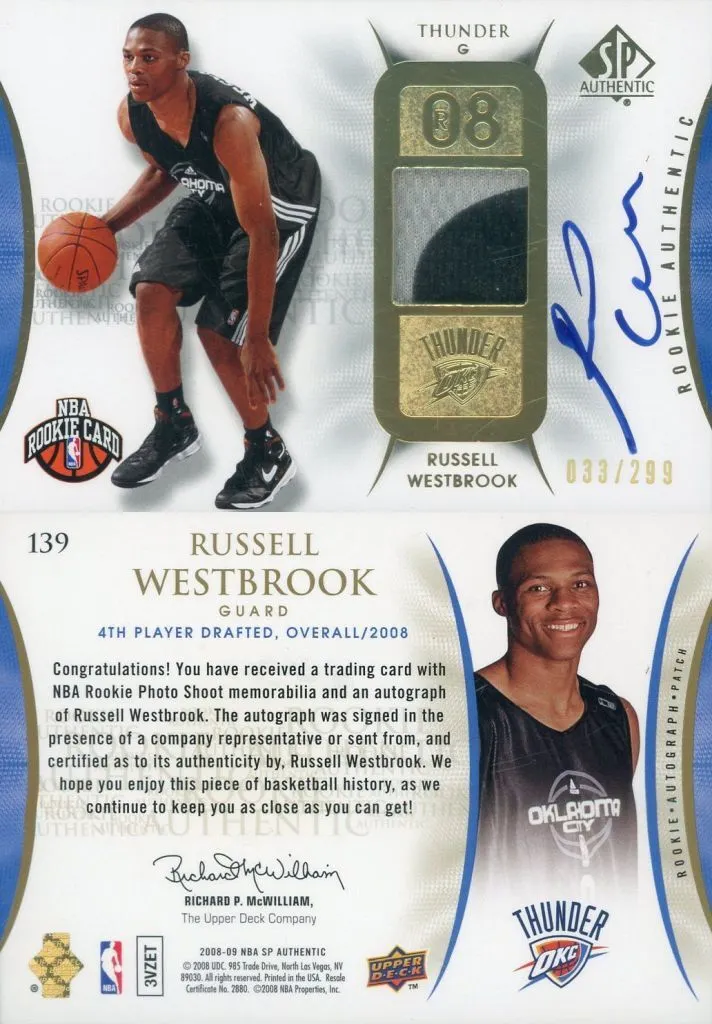 139[Memorabilia]：Russell Westbrook(直筆サイン入り)(ジャージー)(/299)