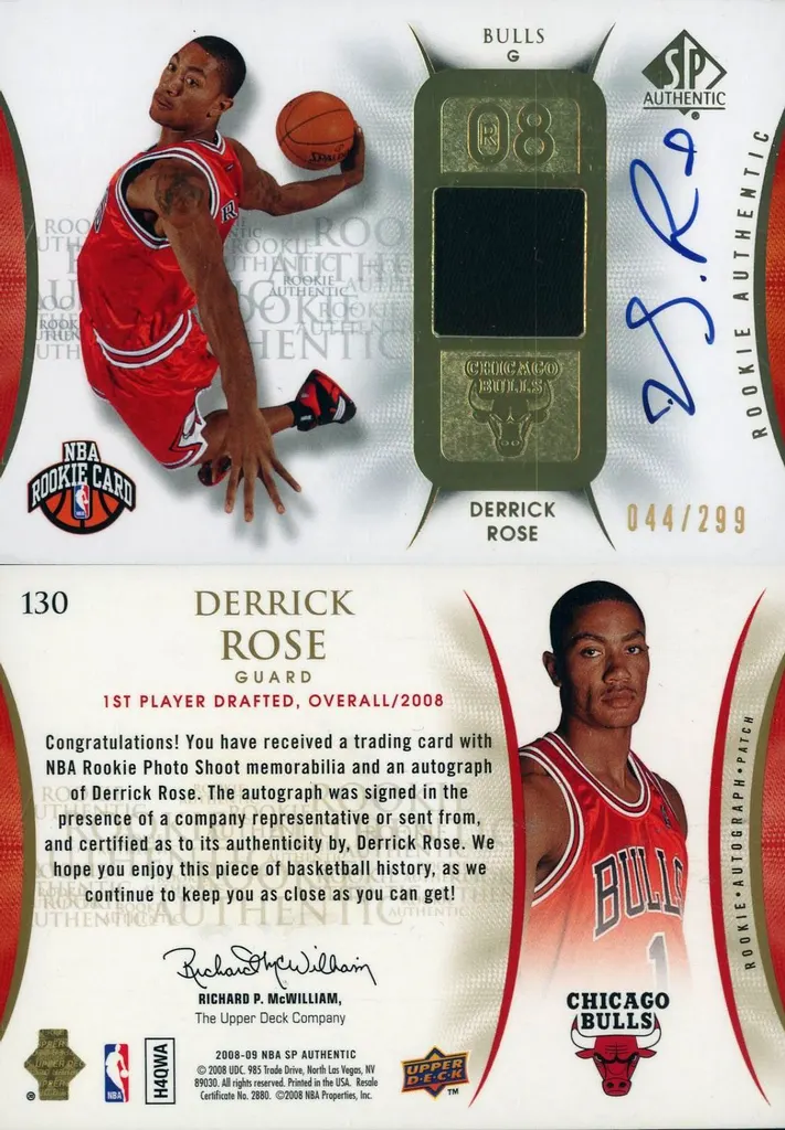 130[Memorabilia]：Derrick Rose(直筆サイン入り)(ジャージー)(/299)