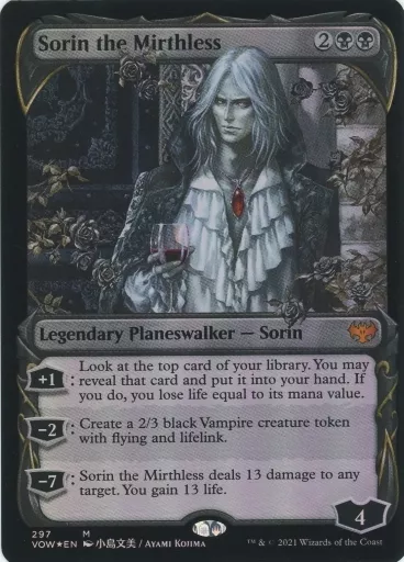 297[神話R]：【不備有り】【FOIL】Sorin the Mirthless/不笑のソリン(牙フレーム版)
