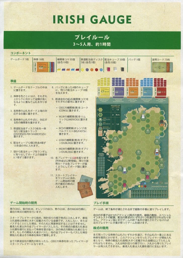 Board Game Irish Gauge English Translated Into Japanese Toy Hobby Suruga Ya Com