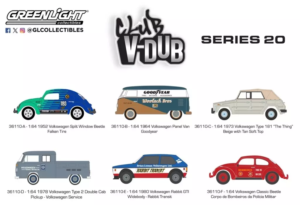 1/64　Club Vee-Dub　シリーズ20　全6種セット Club Vee-Dub Series 20 - Assortment - 1/64 Greenlight