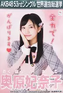 A3選挙ポスター 奥原妃奈子(チーム8) 「AKB48 53rdシングル世界選抜総選挙～世界のセンターは誰だ?～」 AKB48グループショップ予約限定