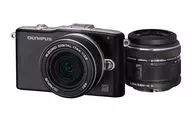 ミラーレス一眼カメラ OLYMPUS PEN mini E-PM1 ツインレンズキット 1230万画素 (ブラック) [E-PM1 TKIT BLK](状態：本体底部破損有り/フラッシュケース欠品)